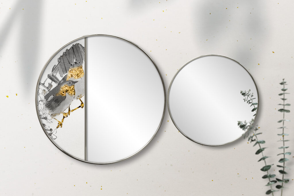 Round mirror decorated with an artwork mockup